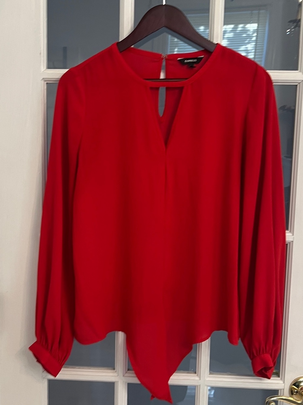 EXPRESS Women's Red Keyhole Neck Drape Front Long Sleeve Blouse Size M